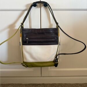 European GIGLI Brown, White, and Green Shoulder Bag that converts to Backpack 💕